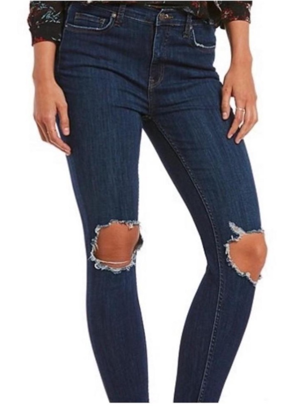 Free people Dark Blue High-Rise Distressed Knee Skinny Jeans - size 25